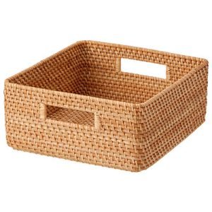 Rattan Stackable Square Basket With Handle - Medium W13.8 x D14.2 x H6.3"